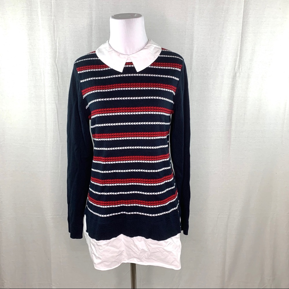 Tommy Hilfiger faux layered navy & red sweater NWT